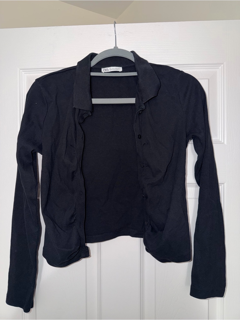 Zara Black Long-Sleeve Button-Front Top